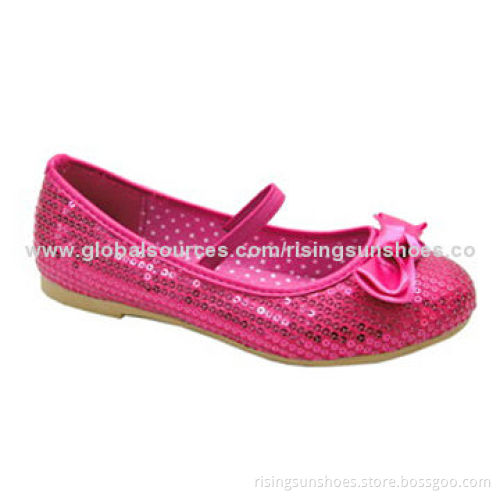 Children's casual fashion shoes, shiny sequin upper with elastic tape at instep, OEM orders welcome